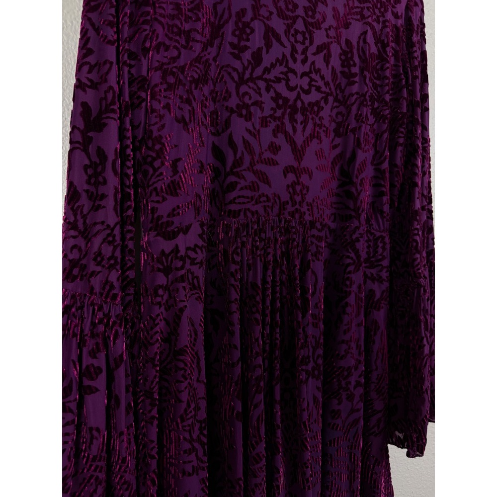 Paris Blues Women Purple Burnout Velvet Damask Bell Sleeve V-Neck Tunic Top S - Picture 2 of 11